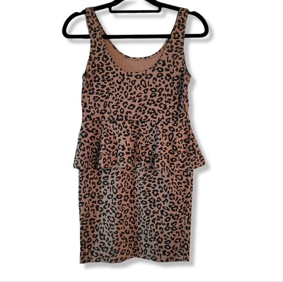 Cheetah Animal Print Bodycon Mini Tan Brown Black Leopard Stretch Dress, s - Picture 6 of 6